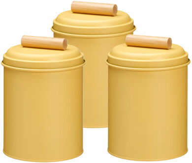 Excellent Houseware Voorraadpot / koekjes bewaarblik Bart - 3x - 14 x 20 cm - metaal - geel - keuken voorraadpotten