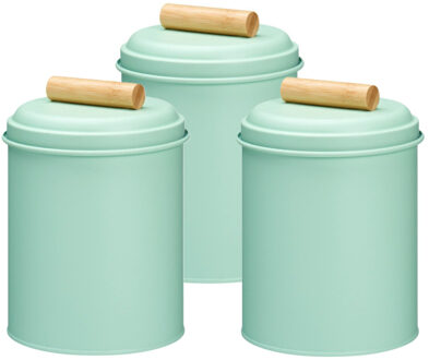 Excellent Houseware Voorraadpot / koekjes bewaarblik Bart - 3x - 14 x 20 cm - metaal - mintgroen - keuken voorraadpotten