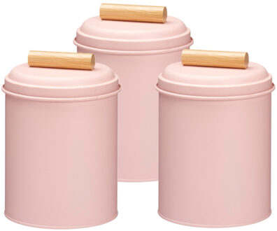 Excellent Houseware Voorraadpot / koekjes bewaarblik Bart - 3x - 14 x 20 cm - metaal - roze - keuken voorraadpotten