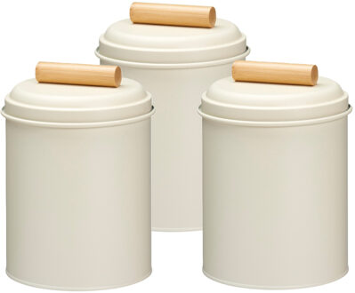 Excellent Houseware Voorraadpot / koekjes bewaarblik Bart - 3x - 14 x 20 cm - metaal - wit - keuken voorraadpotten
