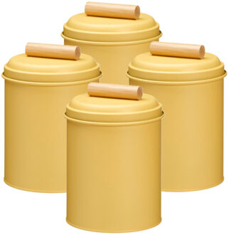 Excellent Houseware Voorraadpot / koekjes bewaarblik Bart - 4x - 14 x 20 cm - metaal - geel - keuken voorraadpotten