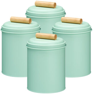 Excellent Houseware Voorraadpot / koekjes bewaarblik Bart - 4x - 14 x 20 cm - metaal - mintgroen - keuken voorraadpotten