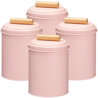 Excellent Houseware Voorraadpot / koekjes bewaarblik Bart - 4x - 14 x 20 cm - metaal - roze - keuken voorraadpotten