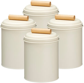 Excellent Houseware Voorraadpot / koekjes bewaarblik Bart - 4x - 14 x 20 cm - metaal - wit - keuken voorraadpotten