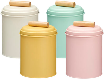 Excellent Houseware Voorraadpotten set - 4x - koekjes bewaarblik - 14 x 20 cm - metaal - div. kleuren