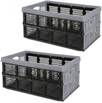 Excellent Houseware Vouwkrat/boodschappenkrat - 2x - 32 liter - zwart/grijs - kunststof - 48 x 35 x 24 cm