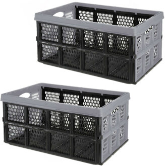 Excellent Houseware Vouwkrat/boodschappenkrat - 2x - 32 liter - zwart/grijs - kunststof - 48 x 35 x 24 cm
