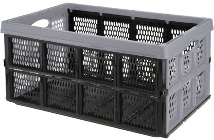 Excellent Houseware Vouwkrat/boodschappenkrat - 32 liter - zwart/grijs - kunststof - 48 x 35 x 24 cm