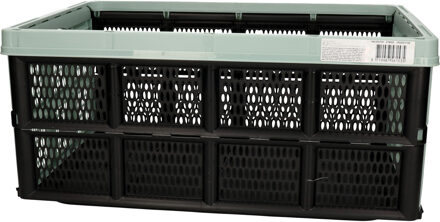 Excellent Houseware Vouwkrat/boodschappenkrat - 32 liter - zwart/groen - kunststof - 48 x 35 x 24 cm