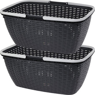 Excellent Houseware Wasmand - 2x - antraciet grijs - 35L - kunststof - 60 x 40 x 25 cm - Wasmanden Zwart