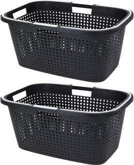 Excellent Houseware Wasmand - 2x - antraciet grijs - 38L - kunststof - 60 x 40 x 26 cm