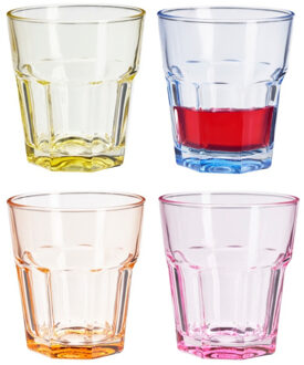 Excellent Houseware Waterglazen/drinkglazen Coloris - 4x - transparant kleurenmix - 300 ml