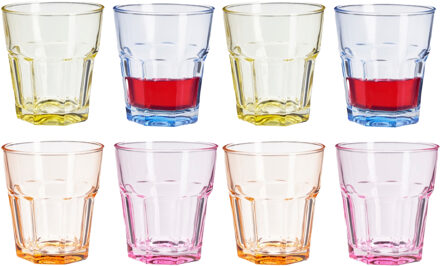 Excellent Houseware Waterglazen/drinkglazen Coloris - 8x - transparant kleurenmix - 300 ml