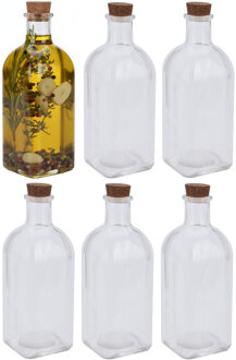 Excellent Houseware Weckflessen - 12x stuks - glas - transparant - 500 ml - met dop van kurk