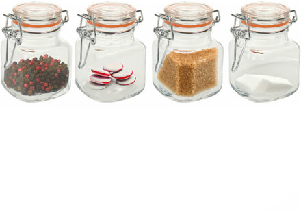 Excellent Houseware Weckpot/Voorraadpot Mini - 4x stuks - met beugelsluiting - 90ml - 7 x 5 cm - Weckpotten Transparant