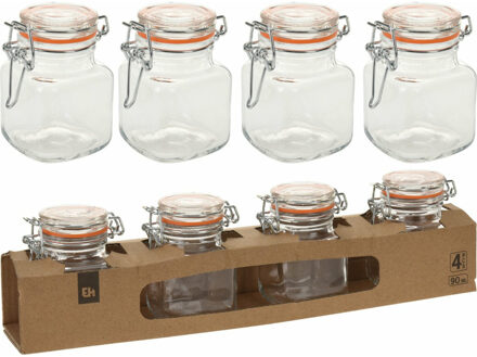 Excellent Houseware Weckpot/Voorraadpot Mini - 8x stuks - met beugelsluiting - 90ml - 7 x 5 cm