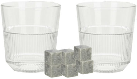 Excellent Houseware whiskyglazen - set 4x stuks 270 ml - 9x whisky ijsblokstenen - Whiskeyglazen Transparant