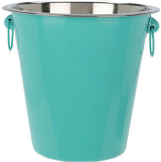 Excellent Houseware Wijnfles/champagne koeler - rvs - groen/zilver - 20 x 14 cm - Koelelementen