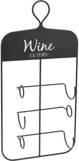 Excellent Houseware Wijnflessen rek/wijnrek - metaal - voor 3 flessen - 31 x 11 x 61 cm - Wijnfles houder - wandbevesti