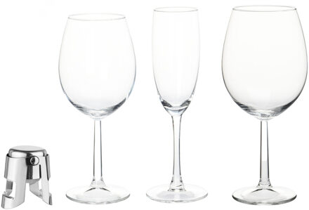 Excellent Houseware Wijnglazen set 18-delig incl. RVS champagnefles stopper/afsluiter - Wijnglazen Transparant