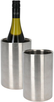 Excellent Houseware Wijnkoeler/champagnekoeler - 2x - D13 x H20 cm - dubbelwandig - RVS