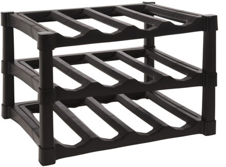 Excellent Houseware Wijnrek/flessenrek - Zwart - Kunststof - 39 x 30 x 25 cm - voor 12x flessen