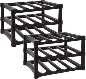 Excellent Houseware Wijnrek/flessenrek - Zwart - Kunststof - 39 x 30 x 25 cm - voor 24x flessen