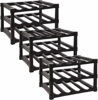 Excellent Houseware Wijnrek/flessenrek - Zwart - Kunststof - 39 x 30 x 25 cm - voor 36x flessen