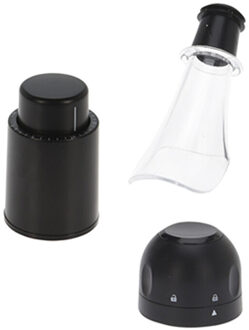 Excellent Houseware Wijnset - Wijnschenker - Wijnstopper - Champagnestopper - Zwart - kunststof