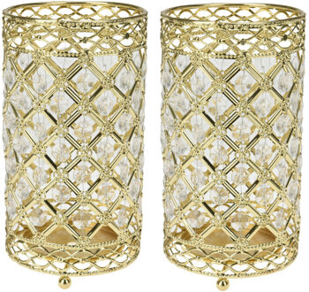 Excellent Houseware Windlicht/kaarsenhouder op pootjes - goud - metaal - 11 x 20 cm - 2x