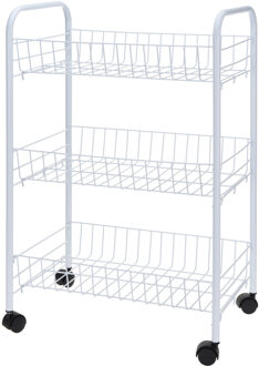 Excellent Houseware Witte keuken trolley met manden op wielen