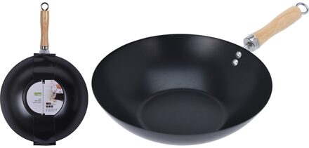 Excellent Houseware Wok/hapjes/bak pan met antiaanbaklaag - staal - D30 cm - Koekenpannen Zwart