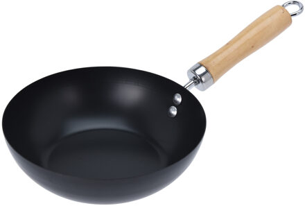 Excellent Houseware Wokpan/hapjespan 20 cm staal - Wokpannen Zwart