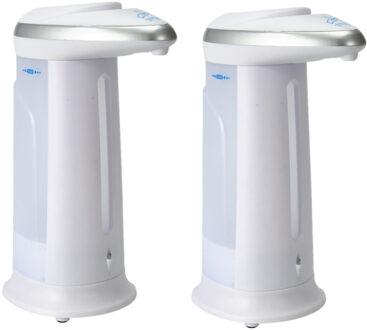Excellent Houseware Zeeppompje/dispenser - 2x - met sensor - wit - 330 ml - navulbaar - keuken/badka