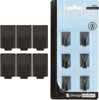 Excellent Houseware Zelfklevende haakjes zwart rvs keuken/badkamer/kleding/ophang - set 18x