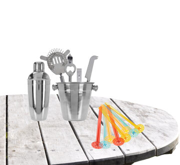 Excellent Houseware zilveren RVS barset / cocktailset met cocktailshaker met stampers