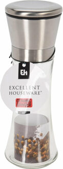 Excellent Houseware Zoutmolen - glas/rvs - Instelbare maalgraad - keramische maler - Zout - Peper en zoutstel Transparant