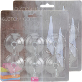 Excellent Houseware Zuignaphaakjes / ophanghaakjes - 12x stuks - transparant - kunststof - badkamer - keuken