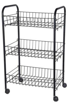 Excellent Houseware Zwarte keuken trolley met manden 39 x 23 x 64 cm - Opberg trolley