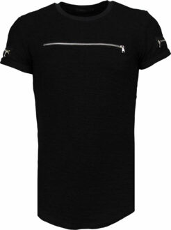 Exclusief Zipped Chest - T-Shirt - Zwart - Maat: S