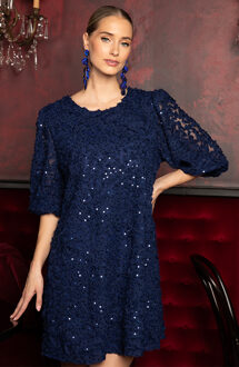 Exclusive Pofmouw Pailletten Jurk Marine Marineblauw