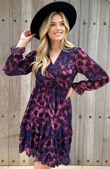 Exclusive Print V-Hals Dress Leopard Dust Roze Paars/Roze/Zwart