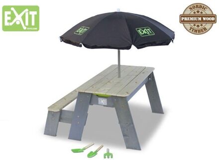 EXIT Aksent Zand- en Water- en Picknicktafel L met Parasol en Schepjes (1 bankje) Bruin, Groen