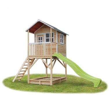 EXIT Loft 700 speelhuisje met glijbaan + zandbak - naturel Bruin