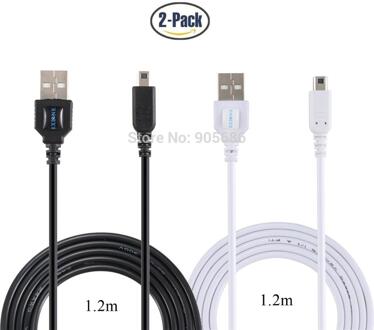 EXLENE 2 pack 1.2 m 3ds 2ds Charger Charging Cable Cord USB Data Kabel voor Nintendo 3 DSXL 2 DSLL 3DS 2DS zwart en wit