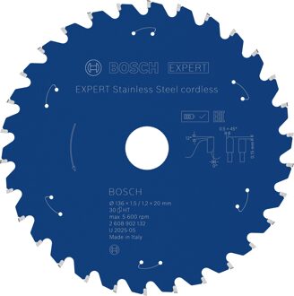 EXPERT Stainless Steel cordless Cirkelzaagblad | 136 x 1,5/1,2 x 20 mm | T30 - 2608902132