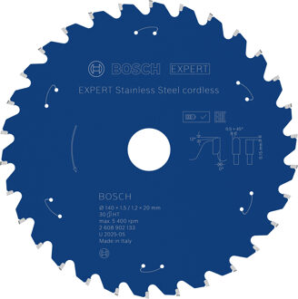 EXPERT Stainless Steel cordless Cirkelzaagblad | 140 x 1,5/1,2 x 20 mm | T30 - 2608902133