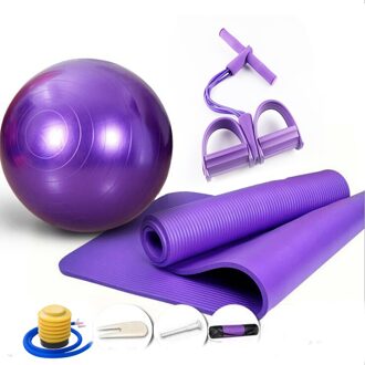 Explosieveilige Yoga Bal Rand Yoga Mat Beginner 'S Antislip Fitness Mat Yoga Benodigdheden Rally Pedaal Puller Pull Touw set Paars