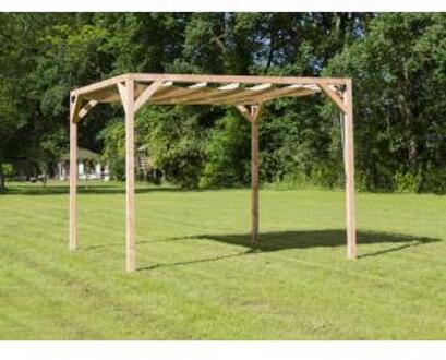 Express Vrijstaande pergola hout 2.9x4 meter met zand kleurig harmonicadoek