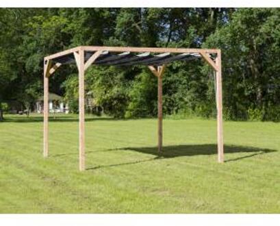 Express Vrijstaande pergola hout 2.9x5 meter met zwart kleurig harmonicadoek